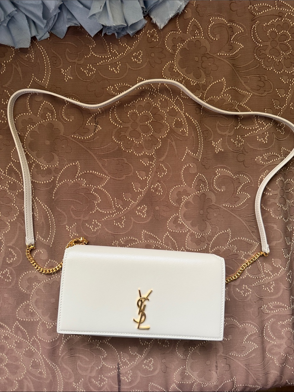 Saint Laurent White Leather Crossbody with Gold YSL Logo